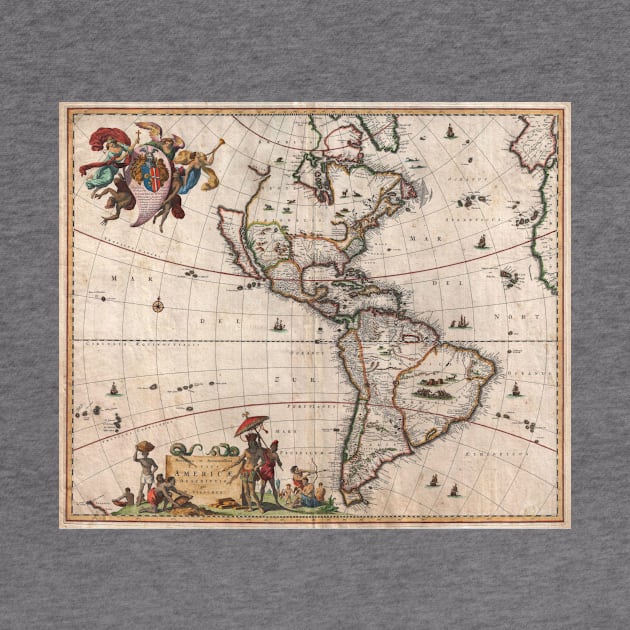 Vintage Map of North and South America (1658) by Bravuramedia